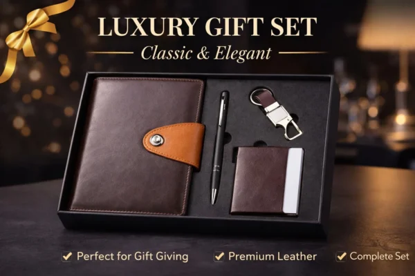 DURGAM 4 in 1 Corporate Gift Set A5 Notebook with Pen, Keychain & Card Holder A5 Gift Set Ruled 200 Pages